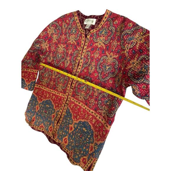 ORVIS 100% Cotton Women Reversible Red Jacket Quilted Boho Paisley Button Sz M - Picture 10 of 12